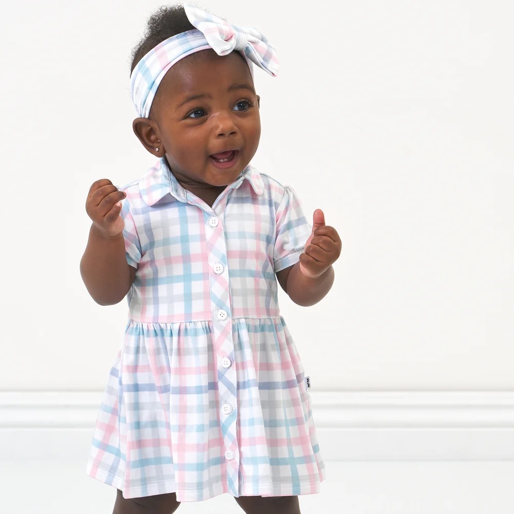 LS Playful Plaid Button Down Dress with Bloomer NWT